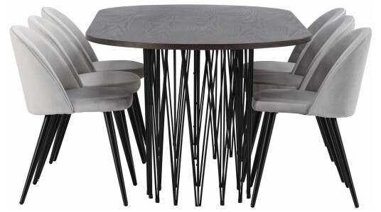 Venture Design Stone oval & Velvet spisegruppe Grå/mokka 6 stoler & bord 220 x 100 cm
