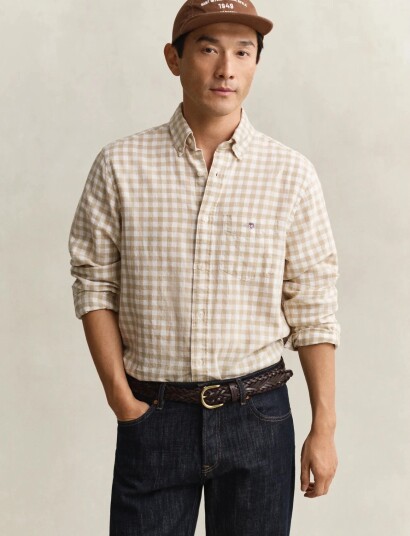 GANT Reg Cotton Linen Gingham Shirt Beige XL
