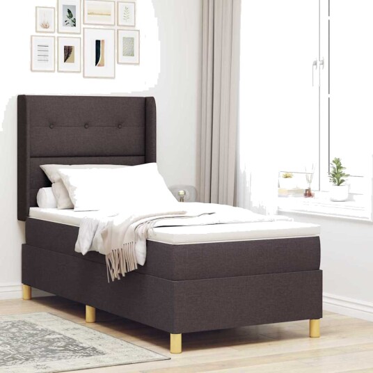 Box Spring Seng med Madrass & LED Mørk Brun 100x200 cm Stoff