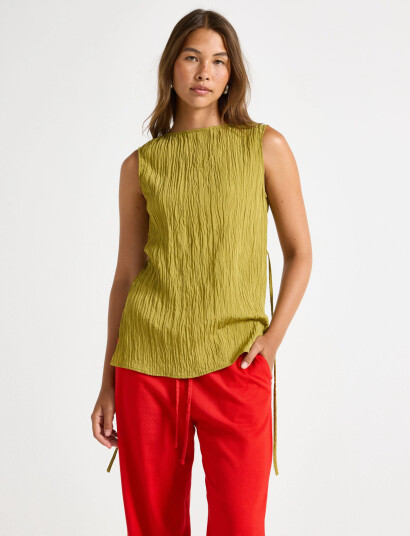 Lindex Blouse Verona Crinkle - Green - XS