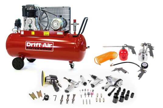 Drift-Air Kompressorpakke Ct 5,5/580 Med 5 Trykkluftmaskiner, 45 Tilbehør Samt 5 Trykkluftverktøy Drift-Air Kompressorpakke Ct 5,5/580 Med 5 Trykkluftmaskiner, 45 Tilbehør Samt 5 Trykkluftverktøy