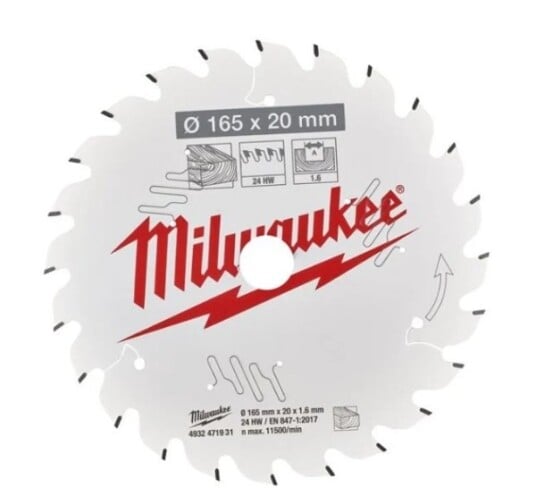 Milwaukee 165 mm Sirkelsagblad for Tre med 24 Tenner