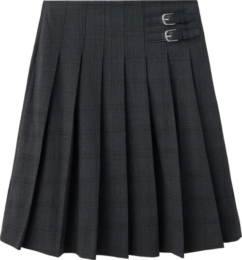Mango Pleated Check Skirt GREY 42
