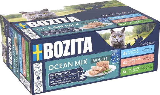 Bozita Katt Mousse Blandet Hav 12 x 85 g - Våtfôr for Helse og Pels