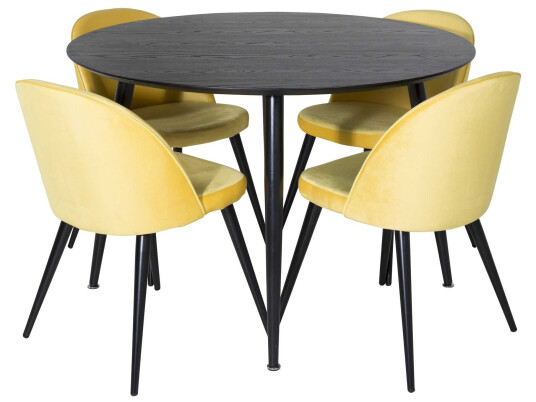 Venture Design Dipp & Velvet spisegruppe Svart/gul 4 st stoler & bord 115 cm