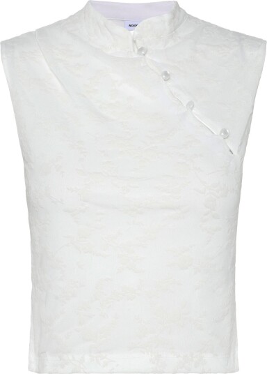 NOISY MAY Nmprima S/S Flock Mandarin Top   White   M