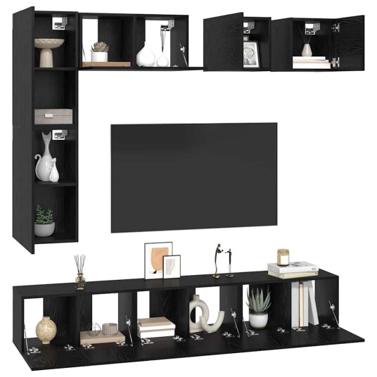 TV benksett 8 pcs Svart eik Konstruert tre TV benksett 8 pcs Svart eik Konstruert tre
