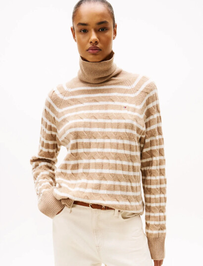 Tommy Hilfiger Soft Wool Cable Roll-Nk Ls Swt - Beige - XXL