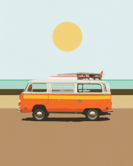 Plakat Vintage Van med Surfebrett Plakat Vintage Van med Surfebrett