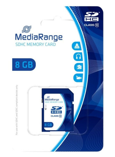 Mediarange - Flashminnekort - 8 Gb - Class 10 - Sdhc - Blå Mediarange - Flashminnekort - 8 Gb - Class 10 - Sdhc - Blå