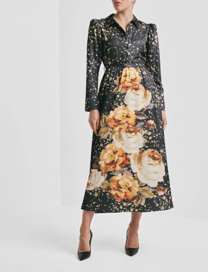 by Ti Mo Tailored Satin Shirt Dress - Black - M by Ti Mo Tailored Satin Shirt Dress - Black - M