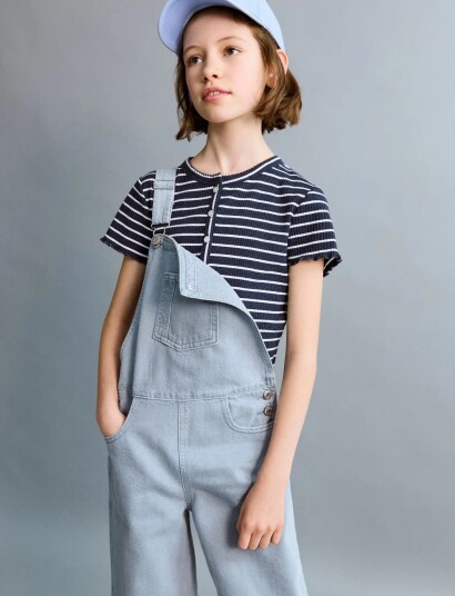 Mango Long Denim Dungarees   Blue   10