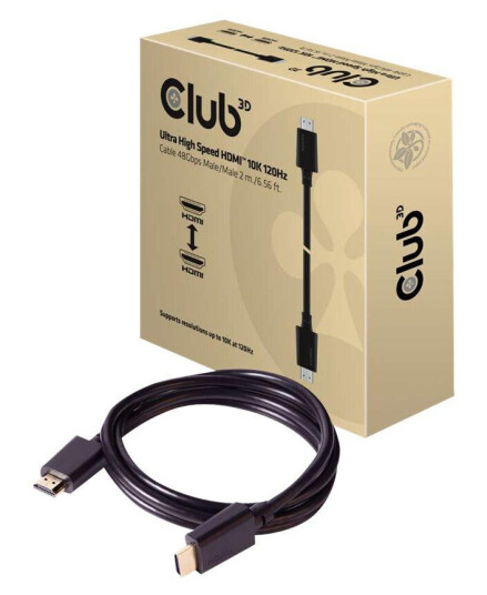 Club 3D HDMI 2.1-kabel 2 m - Ultra High Speed, 48 Gbps, Svart