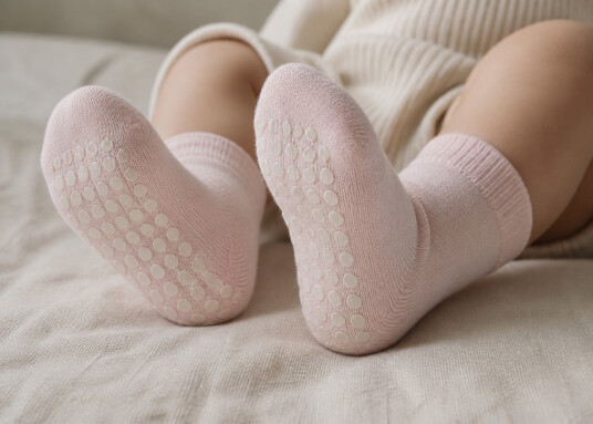 Gobabygo Soft Pink Non-Slip Strømper Organic Terry Bomull 20-22