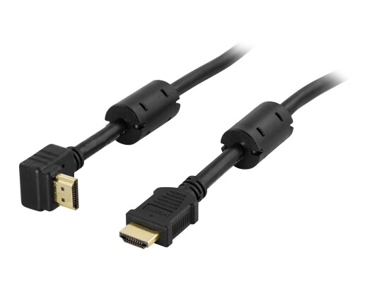 Deltaco 1m HDMI Kabel med Ethernet, 90° Kontakt, Svart