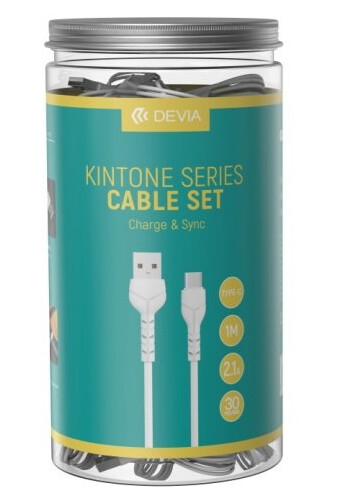 Devia Kintone V2 USB-C 1,0 m 2,1A Hvit Kabelsett 30 stk