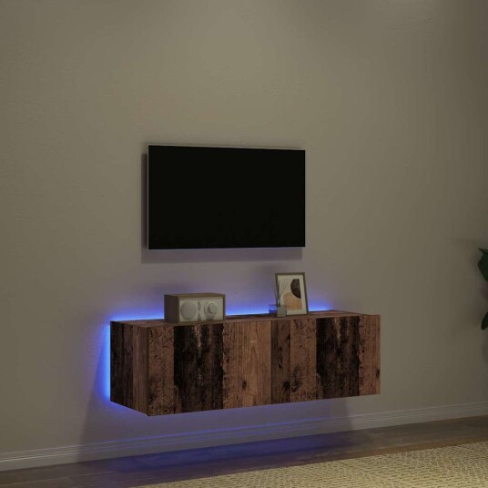  TV Veggskap med LED belysning Gamle Tre 100x35x31 cm