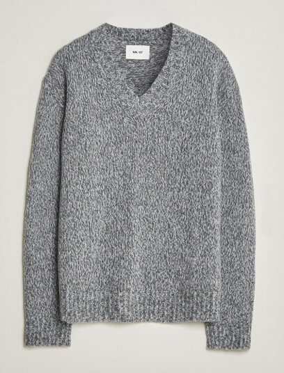 NN07 Flint Wool Knitted V Neck Grey Melange