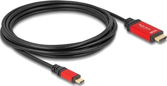Delock Adapterkabel 24 Pin Usb C Hann Til Hdmi Hann 3 M Sort / Rød 8 K 60 Hz 7680 X 4320 Støtte Støtte For Dp Alt Modus Hdr10 Støtte