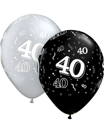 40 År   25 stk  Ballonger i Svart og Sølv 28 cm