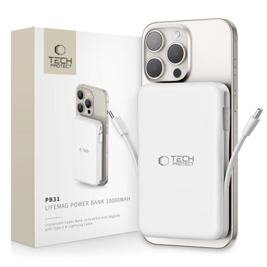 Tech-Protect LifeMag 10000 mAh MagSafe Powerbank Hvit Tech-Protect LifeMag 10000 mAh MagSafe Powerbank Hvit