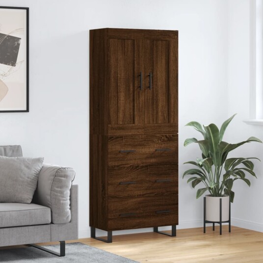 vidaXL Highboard brun eik 69,5x34x180 cm konstruert tre 8720845491987
