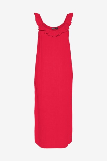 Pieces Kjole pcSastina SL Midi Dress Wvn BC Rød