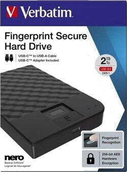 Verbatim Fingerprint Secure - Ekstern Harddisk - 2 TB - Svart