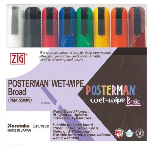 ZIG Marker ZIG Posterman wet-wipe 6mm 8/set ZIG Marker ZIG Posterman wet-wipe 6mm 8/set