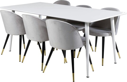 Spisegruppe Venture Home Pobbie med 6 Valentina Stoler Fløyel