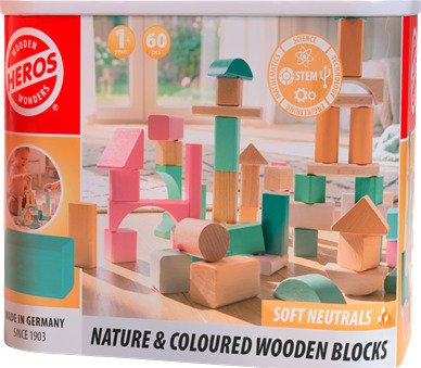 Heros FSC Byggeklosser Myke Nytrale Farger og Naturlige Treklosser 60 Deler