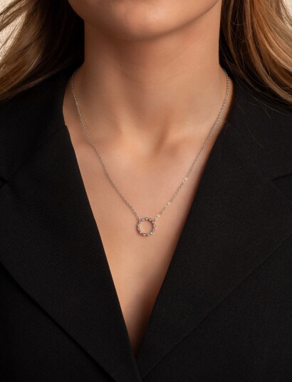 SNÖ of Sweden Sprinkles Circle Pendant Neck 45 S/Clear   45 Cm   Silver   ONE SIZE 45 cm