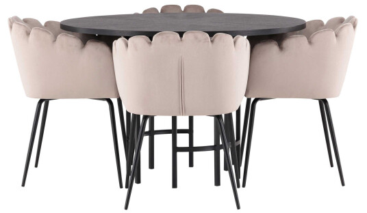 Venture Design Copenhagen & Limhamn spisegruppe Beige/svart 4 stoler & bord 115 cm