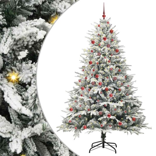 Kunstig forhåndsbelyst juletre med kule sett grønn 210 cm