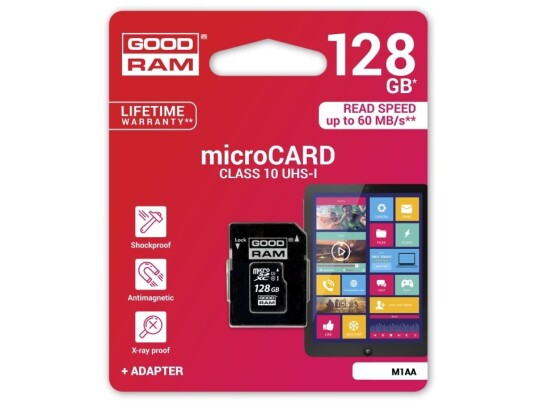 Goodram 128 Gb Micro Sdxc, 128 Gb, Microsdxc, Class 10, Uhs-I, 60 Mb/S, Svart Goodram 128 Gb Micro Sdxc, 128 Gb, Microsdxc, Class 10, Uhs-I, 60 Mb/S, Svart