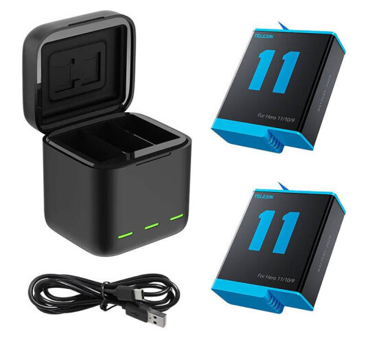 Telesin hurtiglader for GoPro Hero 9/10/11 - inkl 2 batterier 1750mAh