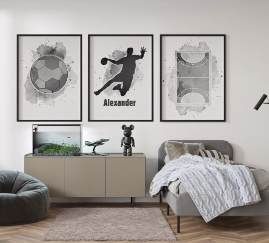 Personlig Poster Sport Akvarell / Sett av 3
