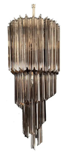 Murano lysekrone - Spiralformet - 54 prismer - Smoky Krom skinnende