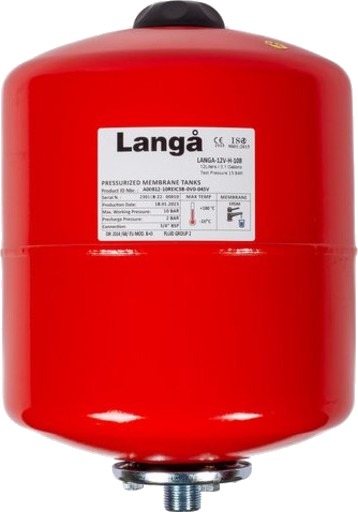 Langå trykkekspansjonstank 12L, Ø240x375 mm, oppvarming