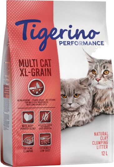 Tigerino Performance Multi-Cat Xl Babypudder Kattesand 12 L Tigerino Performance Multi-Cat Xl Babypudder Kattesand 12 L