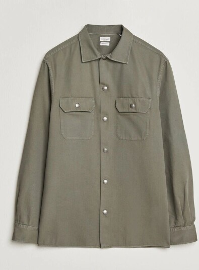 Brunello Cucinelli Twill Cotton Overshirt Olive