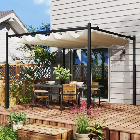 Pergola ca 3x3m hagepaviljong terrassetak av metall hagepaviljong med justerbart tak frittstående UV beskyttelse 30+ for te Pergola ca 3x3m hagepaviljong terrassetak av metall hagepaviljong med justerbart tak frittstående UV beskyttelse 30+ for te