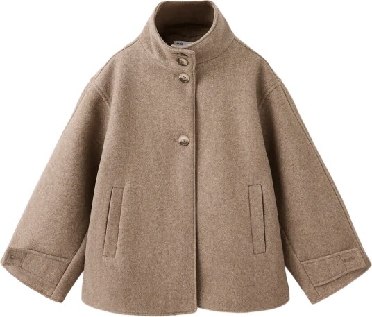 Mango Funnel Neck Wool Coat Brown 122 Mango Funnel Neck Wool Coat Brown 122
