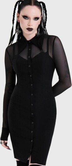 KIHILIST by KILLSTAR   Goth Middellang kjole   SHADOW BODYCON BUTTON UP MIDI DRESS   XS til 4XL   Damer   svart