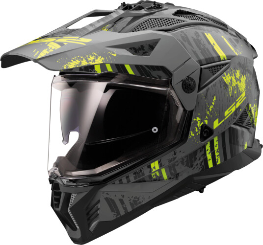LS2 Adventurehjelm  MX702 Pioneer II Crazy Mattsvart-HiVis Gul