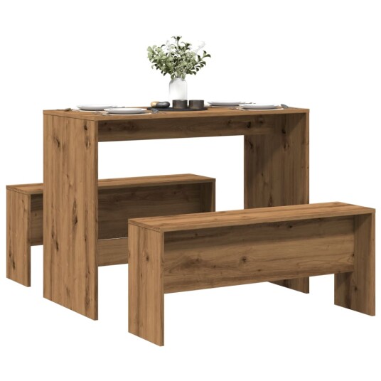  Sett med spisebord og benker 3 deler artisan eik konstruert tre 8721158415943