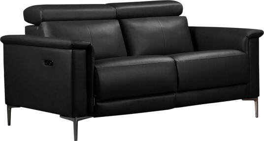 Reclinersofa uten hjørne Loft24 2 seters sofa Lund svart skinn/PU elektrisk hvilestol Svart Graphite Grey