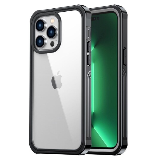 INCOVER iPhone 14 Pro Hybrid Håndverker Deksel med Skjermbeskyttelse i Glass - Gjennomsiktig / Svart