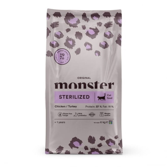 Monster Kattemat Voksen Sterilisert Tørrfôr Kylling & Kalkun 6 kg