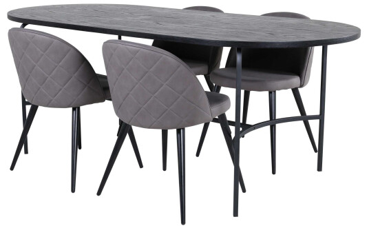 Venture Design Skate & Velvet spisegruppe Grå/svart 4 stoler & bord 200 x 90 cm